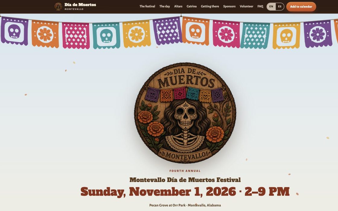 Día de Muertos Montevallo festival website homepage